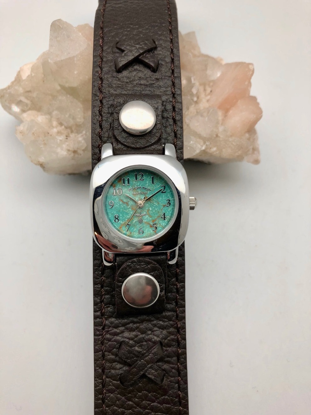 Vintage Peyote Bird Designs Watch, leather strap, Made in Santa Fe New Mexico